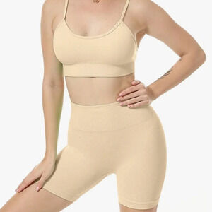 Seamless High-Waist Shaping Short Set - Cream